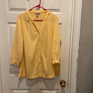 White Stag Shirt‎ Women's Large Yellow Button Up Top Semi Sheer Pool Beach